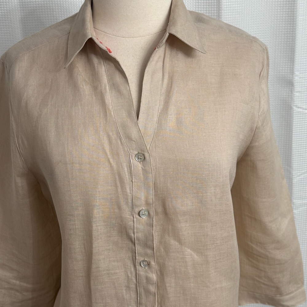 Peck & Peck Women's Linen 3/4 Sleeves, Front Button Blouse, Beige, Size XL - Picture 2 of 8